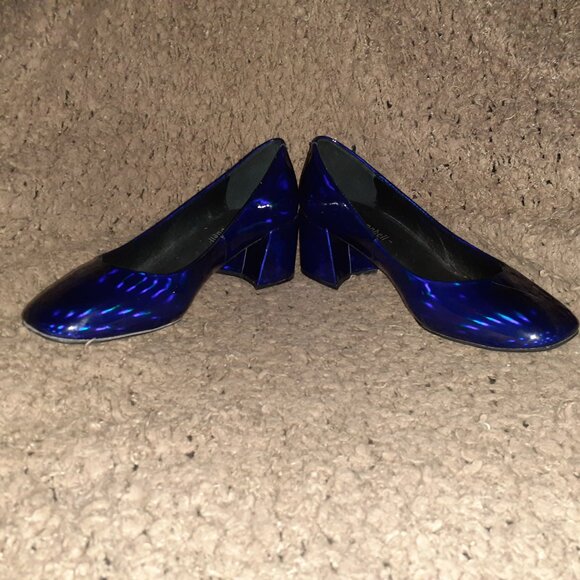 JEFFREY CAMPBELL-Iridescent Royal Blue Patent Leather Pumps-Sz 6-Near Mint - Picture 4 of 8